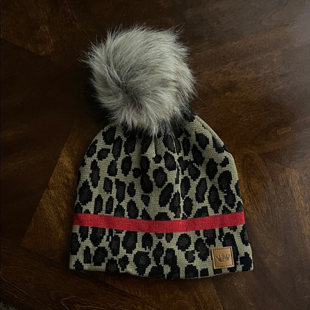 Leopard Print Womens Pom Pom Beanie